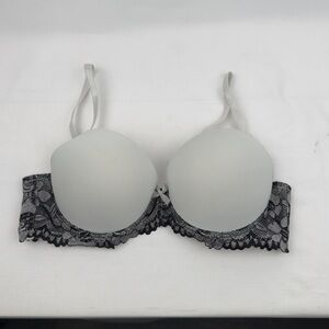 Felina White Lace Underwire Padded Bra Sz 36B Black Trim